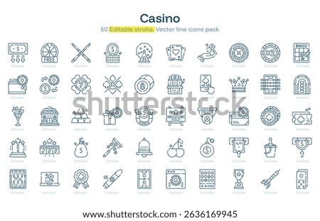 Casino line icon pack. Casino Stroke icon set. Editable Stroke icon