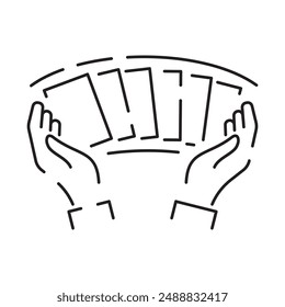 Casino line icon. Poker cards, dice and chips, slot machine. Casino game elements and sign