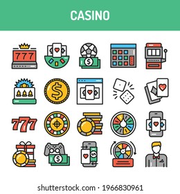 Casino line icons set.  Isolated vector element. Outline pictograms for web page, mobile app, promo.  