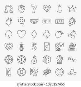 Casino Line Icons Set. Vector Thin Outline Games Symbols.