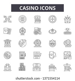 Casino line icons, signs set, vector. Casino outline concept, illustration: casino,poker,gambling,jackpot,leisure,game