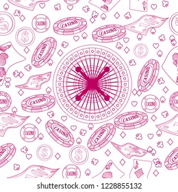 Casino. Line illustration for print, textile, paper