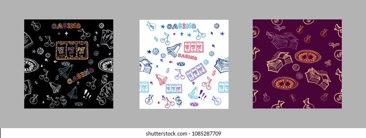 Casino. Line illustration. Vector round gambling concept symbol, made with thin line icons and word CASINO