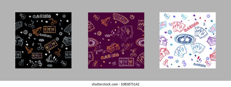 Casino. Line illustration. Vector round gambling concept symbol, made with thin line icons and word CASINO