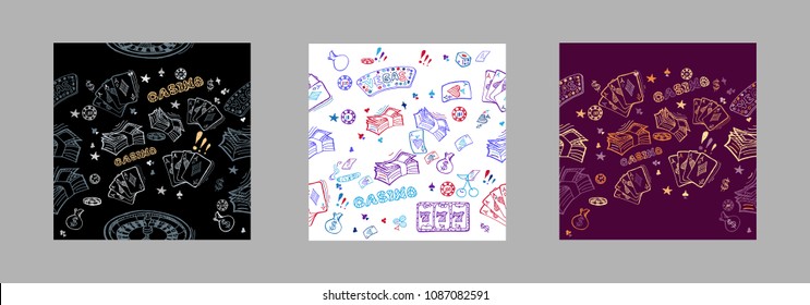 Casino. Line illustration. Vector round gambling concept symbol, made with thin line icons and word CASINO
