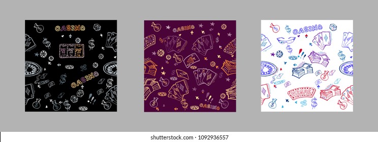 Casino. Line illustration. Vector round gambling concept symbol, made with thin line icons and word CASINO