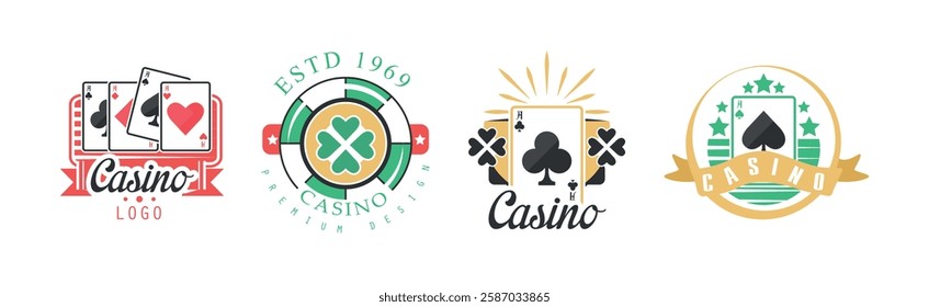 Casino Logo and Colorful Gambling Emblem Design Vector Set