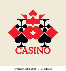 Casino logo concept. Original emblem design. Card suits composition. Vector illustration.