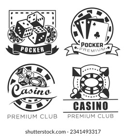 Casino logo design bundle, Poker club logo monochrome set. Silhouette template for nightclub business