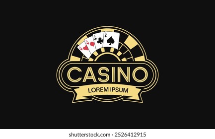 Logotipo do casino com cartões de pôquer e design de chips