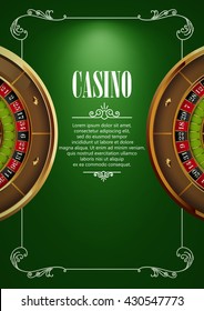 Casino Logo Poster Hintergrund oder Flyer mit Roulette Wheel . Banner mit Logo-Abzeichen für Casino.