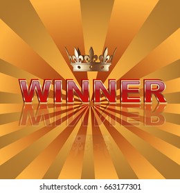 Casino or lottery vector background. WINNER red word with golden crown.