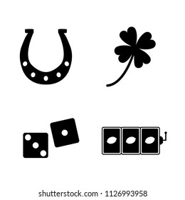 Casino, luck vector icon set, horseshoe, slot machine, four leaf clover and dice