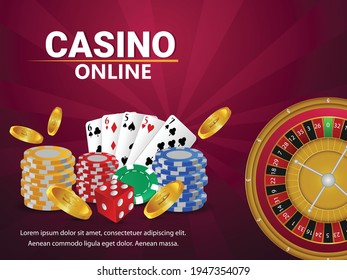 Casino luxury greeting card with slot machine and casino chips