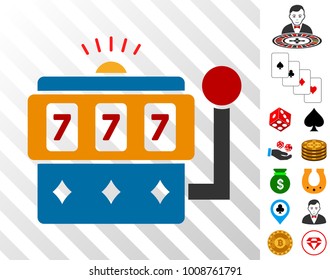 Casino Machine icon with bonus casino pictures. Vector illustration style is flat iconic symbols. Designed for gambling websites.