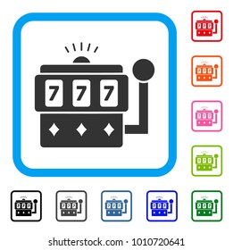Casino Machine icon. Flat grey iconic symbol in a blue rounded square. Black, gray, green, blue, red, pink color versions of casino machine vector. Designed for web and application user interface.
