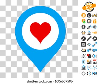 Casino Map Marker icon with bonus bitcoin mining and blockchain icons. Vector illustration style is flat iconic symbols. Designed for crypto currency websites.