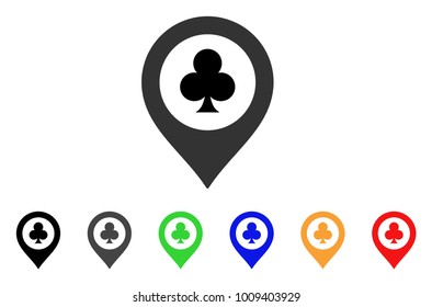 Casino Map Marker icon. Vector illustration style is a flat iconic casino map marker symbol with gray, yellow, green, blue, red, black color versions. Designed for web and software interfaces.