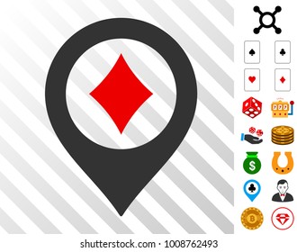 Casino Map Pointer icon with bonus gamble images. Vector illustration style is flat iconic symbols. Designed for gamble gui.