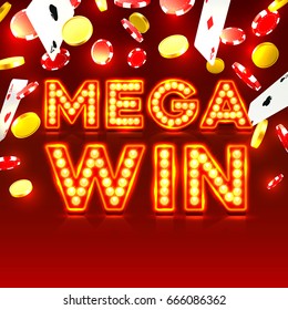 Casino mega win signboard, game banner design. Vector illustration