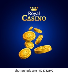 Casino money coins winner. Golden coins and crown success design illustration poster