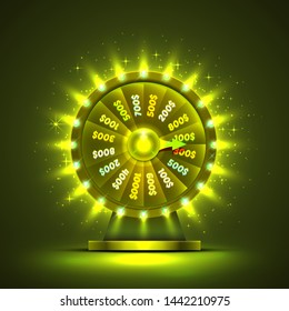 Casino neon colorful fortune wheel. green background. Vector illustration