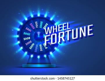 Casino neon colorful fortune wheel. blue background. Vector illustration