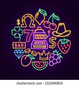 Casino Neon Concept. Vector Illustration of Game Promotion.