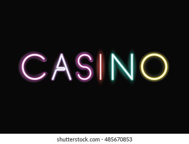 Casino neon font icon. Text typography decoration and advertising theme. Colorful design. Vector illustration