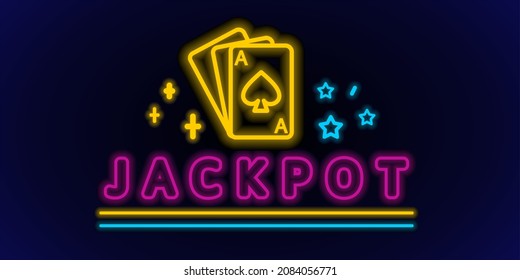 Casino neon icons. Jackpot slot machine. Neon-style templates. Vector illustration in doodle style.