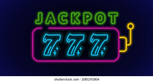 Die Neonsymbole des Casinos.  Jackpot-Slotmaschine. Vorlagen im Neonstil. Vektorgrafik im Doodle-Stil.