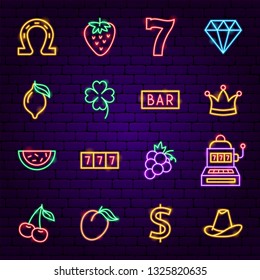 Casino Neon Icons. Vector Illustration of Game Club Promotion.