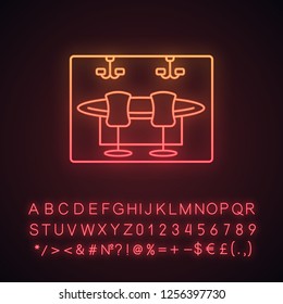 Casino neon light icon. Gambling games. Poker table. Living, dining room. Glowing sign with alphabet, numbers and symbols. Vector isolated illustration