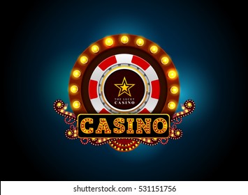 casino neon light sign .Brightly theater glowing retro cinema neon sign.