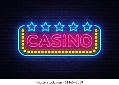 Casino neon logo, light banner design element colorful modern design trend, night bright advertising, bright sign. Vector illustration