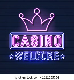 Casino Neon Sign, Bright Signboard, Light Banner. Casino Logo Emblem