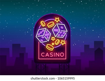 Casino is a neon sign. Neon logo, emblem gambling, bright banner, neon casino advertising for your projects. Night light billboard, design element. Vector illustration