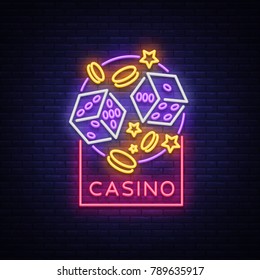 Casino is a neon sign. Neon logo, emblem gambling, bright banner, neon casino advertising for your projects. Night light billboard, design element. Vector illustration Casino is a neon sign. Neon logo, emblem gambling, bright banner, neon casino advertising for your projects. Night light billboard, design element. Vector illustration