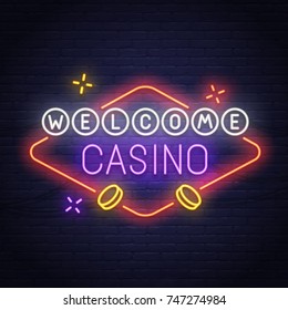 Casino neon sign. Slots. Pocker. Neon sign, bright signboard, light banner.