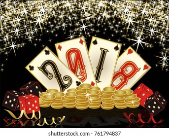 Casino New 2018 year banner, vector illustration