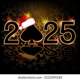 Casino new 2025 year , poker spades card, vector illustration