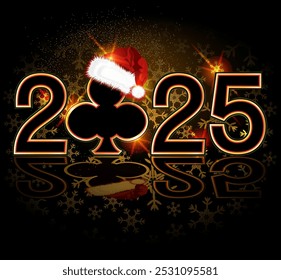 Casino new 2025 year , poker clubs card, vector illustration