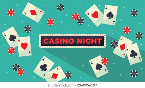 casino night background. casino background. poker chips, tokens, dice, playing cards background. Cartoon Vector illustration for casino, game design, flyer, poster, banner, web, advertising. Blackjack