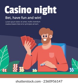 casino night background. casino background. poker chips, tokens, dice, playing cards background. Cartoon Vector illustration for casino, game design, flyer, poster, banner, web, advertising. Blackjack