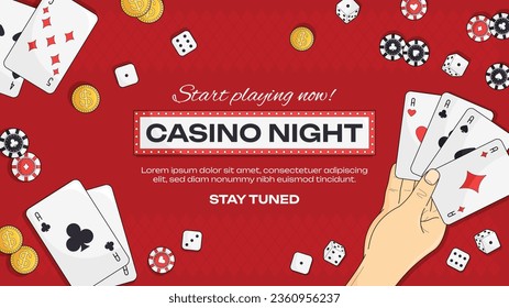 casino night background. casino background. poker chips, tokens, dice, playing cards background. Cartoon Vector illustration for casino, game design, flyer, poster, banner, web, advertising. Blackjack