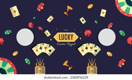 casino night background. casino background. poker chips, tokens, dice, playing cards background. Cartoon Vector illustration for casino, game design, flyer, poster, banner, web, advertising. Blackjack