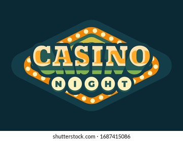 Casino night green rhombus retro sign flat illustration