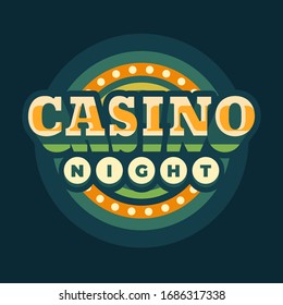 Casino night green round retro sign flat illustration