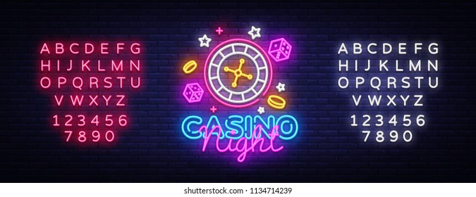 Casino Night Neon Logo Vector. Casino neon sign, design template, modern trend design, casino neon signboard, night bright advertising, light banner, light art. Vector. Editing text neon sign
