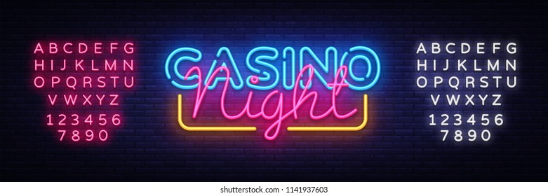 Casino Night Neon signiert Vektorillustration Design Vorlage. Casino Neon Logo, helles Banner Design Element bunt modernen Design Trend, Nacht helle Werbung, helle Zeichen. Vektorillustration. Bearbeiten von Neonzeichen